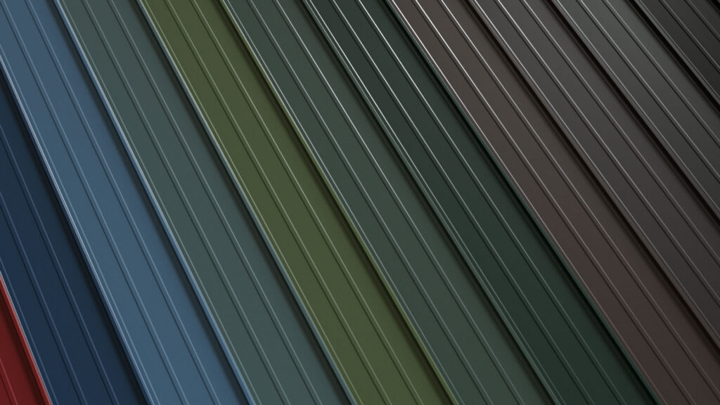 A display of Metal America's color options for steel roof panels