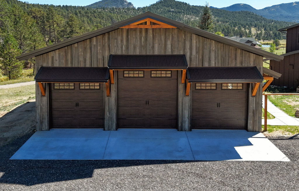 A Garage with metal siding that looks like wood from Metal America