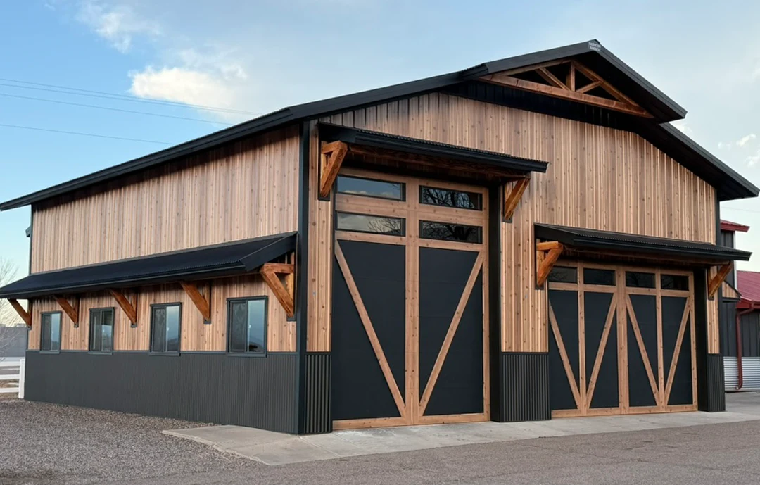 Smooth Cedar with Black Accents and Custom Overhead Doors