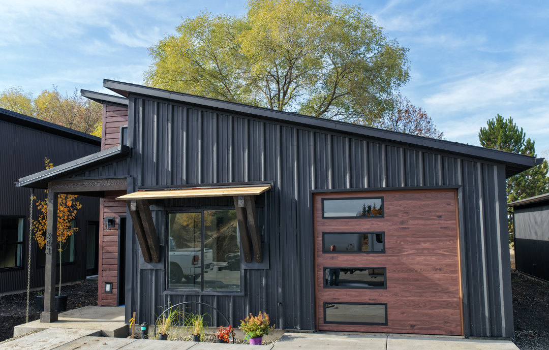 Walnut with Black Accents and Custom Overhead Door