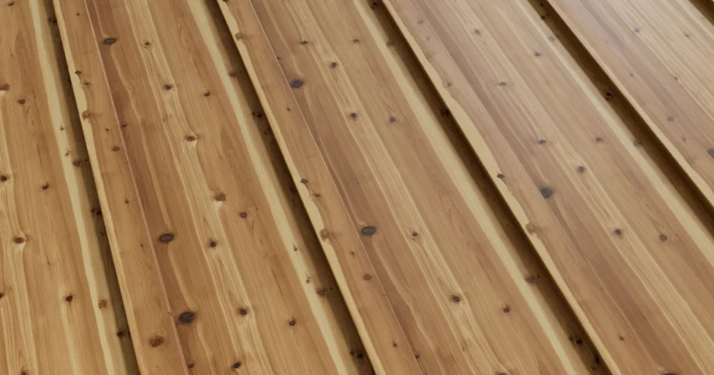 A closeup of wood printed board and batten metal siding