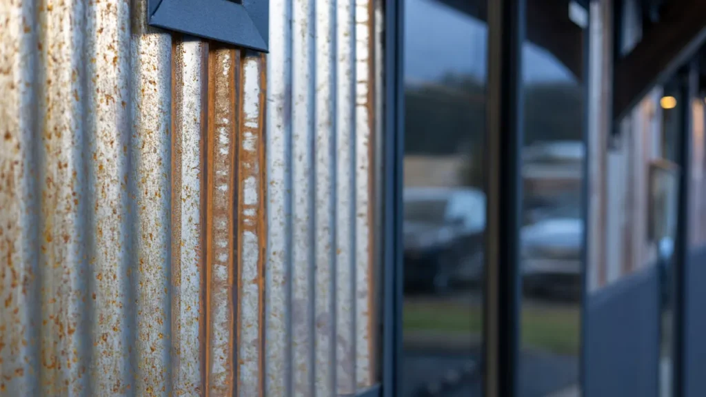 Cor Ten metal siding panels installed on a commercial building