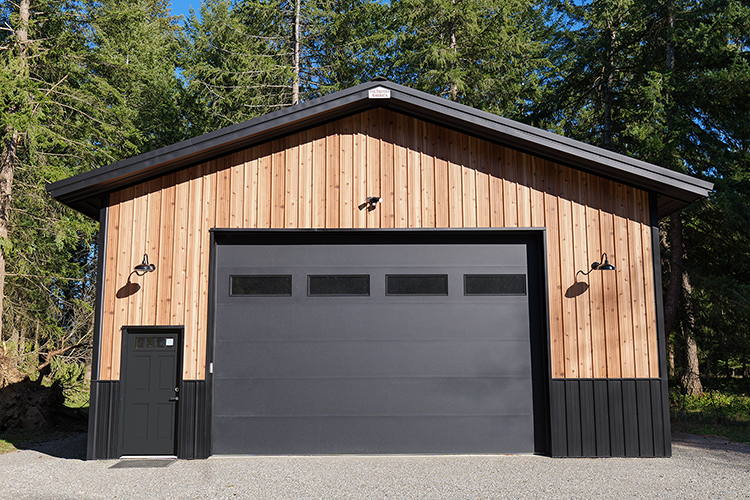 Light metal and two tone finish metal siding is used on this pole barn