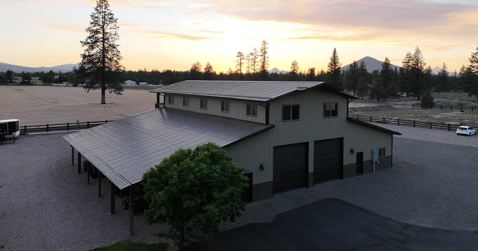 An agricultural barn with a metal roof