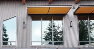 Corrugated steel siding panels used on this high end building