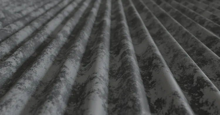 Closeup of corrugated panel ribs, one term in this metal roofing terminology with pictures glossary
