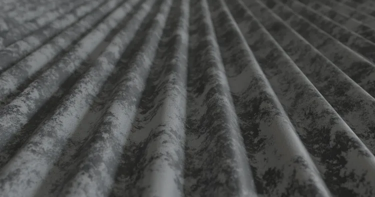 Closeup of a 7/8 inch corrugated metal panel, the corrugated side of standing seam metal roof vs corrugated metal roof