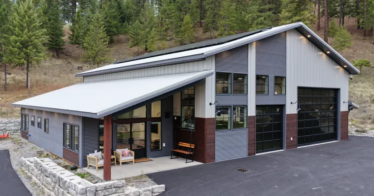 Aerial view of homes with metal roofs, the ember resistant covering that helps protect your home from wildfire