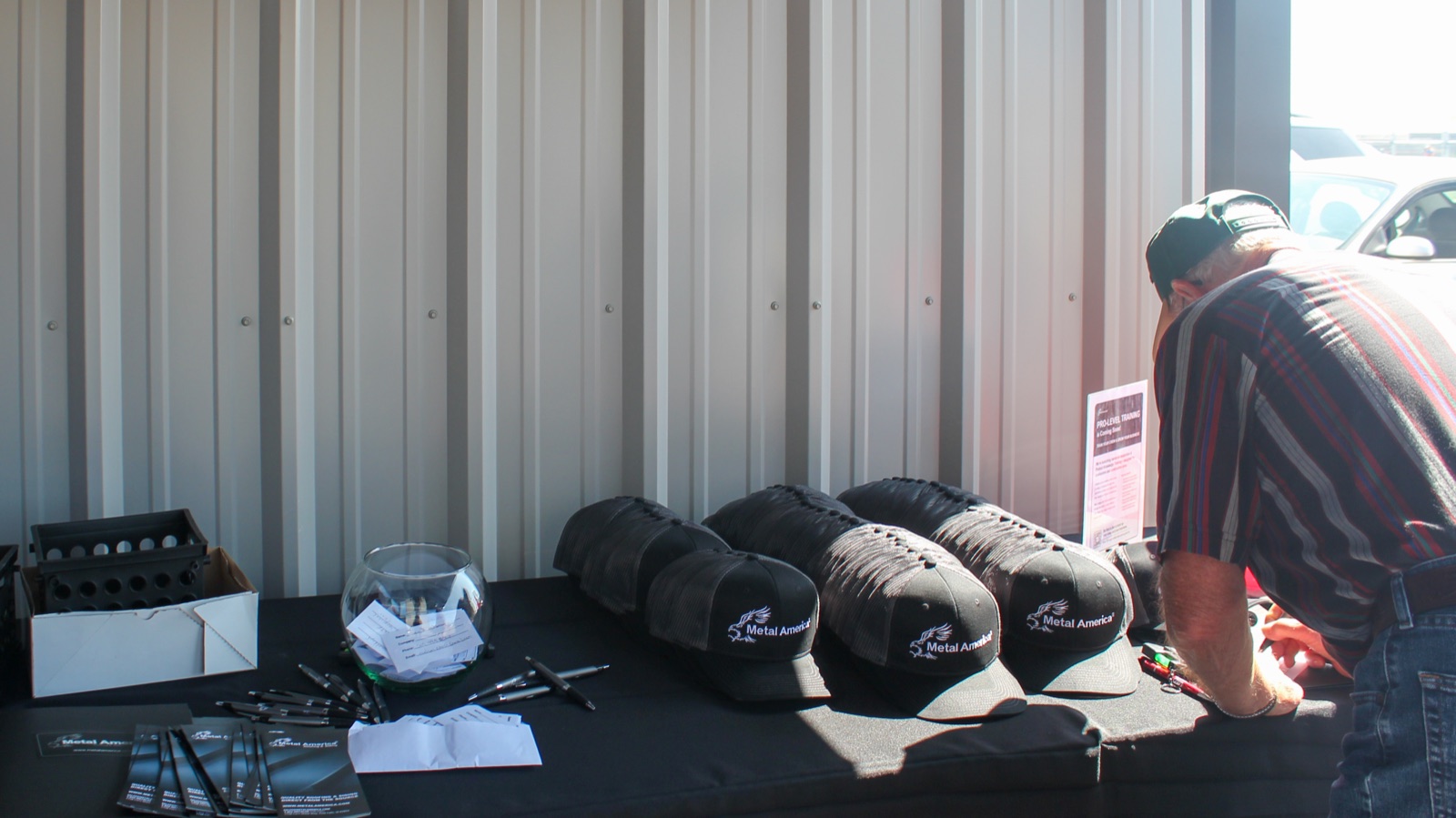 Metal America hats and raffle prizes at last year's open house