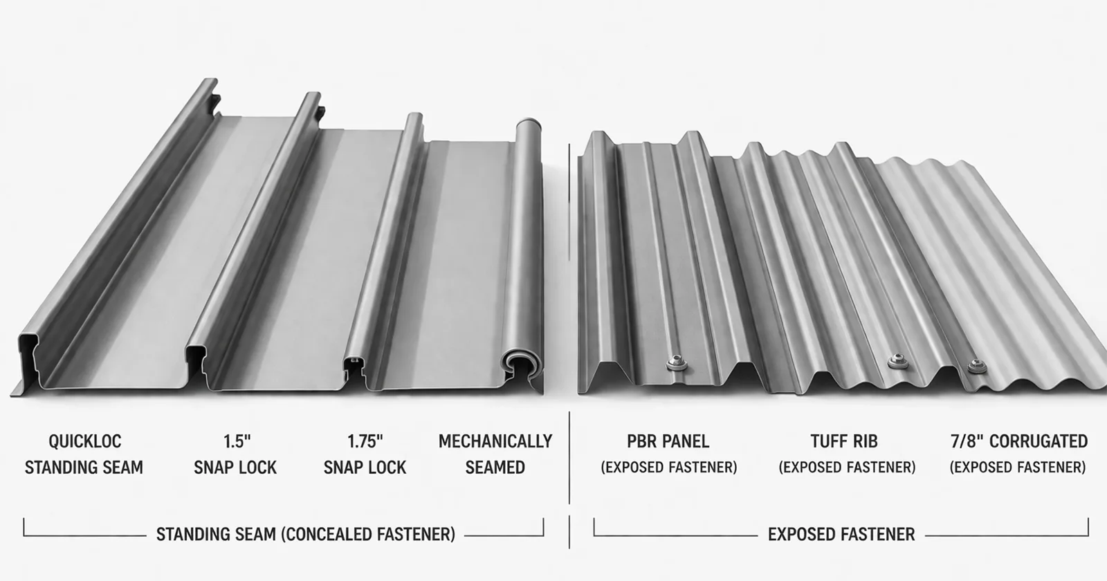 Standing seam and exposed fastener steel panels compared, standing seam metal roof vs corrugated metal roof