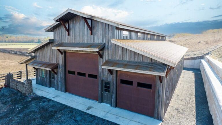 Barnwood siding with Burnished Slate accents around overhead doors