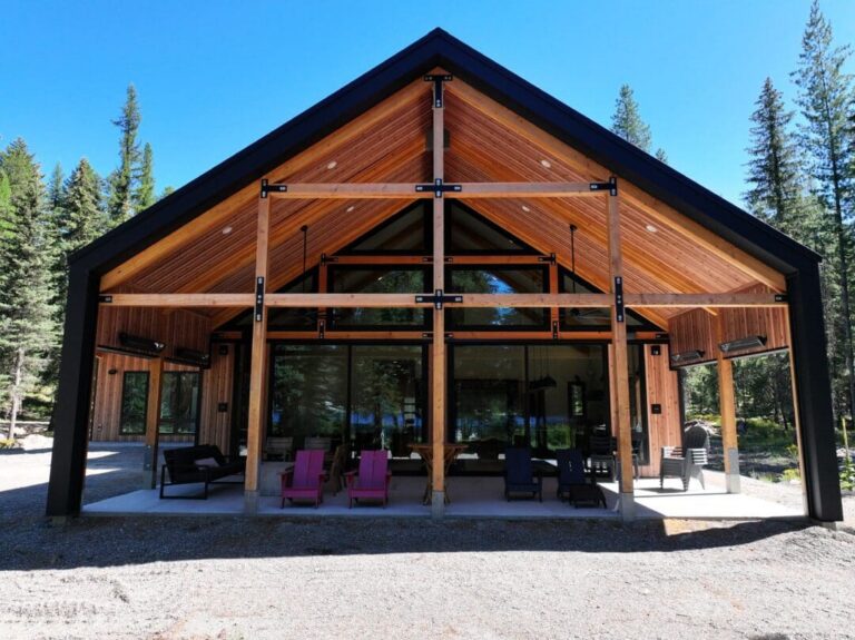 Covered gable end with Smooth Cedar steel siding and Gun Metal roof panels